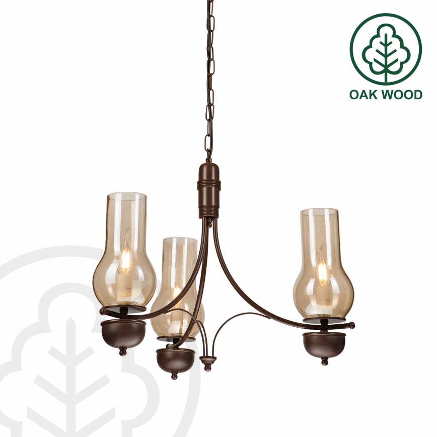 Brilagi - LED Lustr na řetězu COTTAGE 3xE14/40W/230V buk/hnědá/kouřová béžová