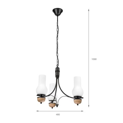 Brilagi - LED Lustr na řetězu COTTAGE 3xE14/40W/230V dub/černá/bílá
