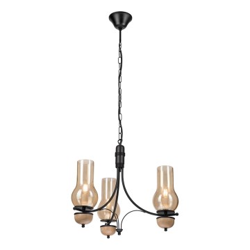 Brilagi - LED Lustr na řetězu COTTAGE 3xE14/40W/230V dub/černá/kouřová béžová