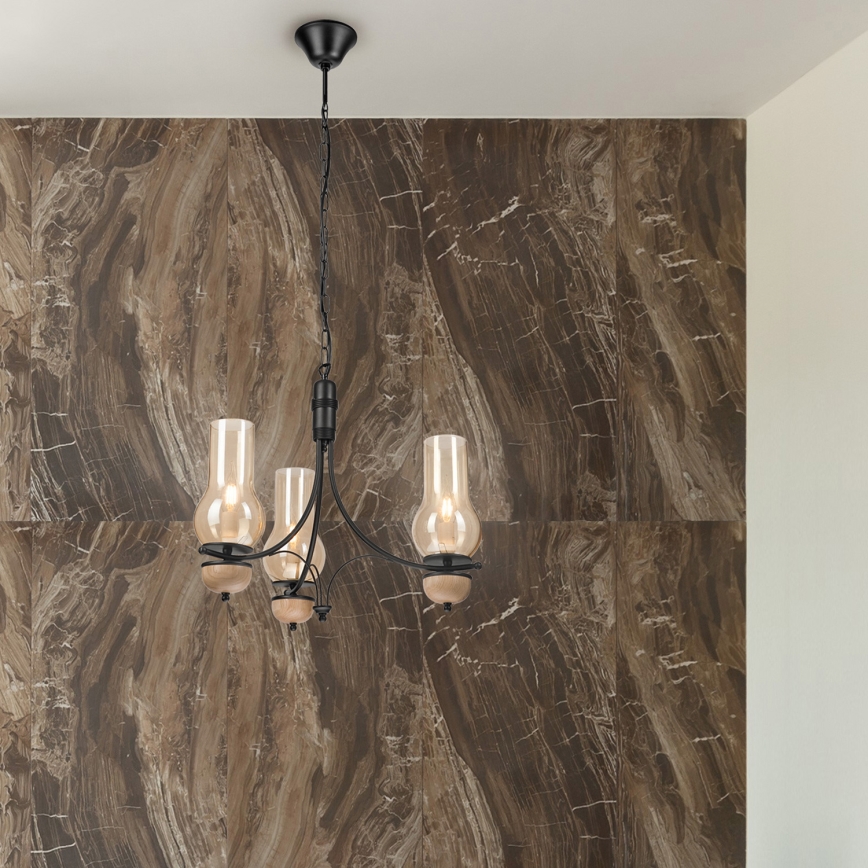 Brilagi - LED Lustr na řetězu COTTAGE 3xE14/40W/230V dub/černá/kouřová béžová