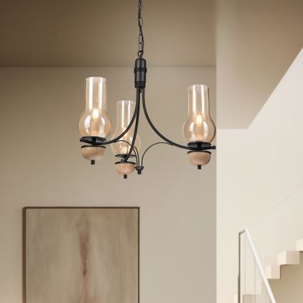 Brilagi - LED Lustr na řetězu COTTAGE 3xE14/40W/230V dub/černá/kouřová béžová