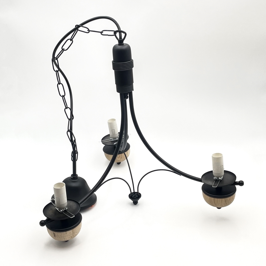 Brilagi - LED Lustr na řetězu COTTAGE 3xE14/40W/230V dub/černá/kouřová béžová