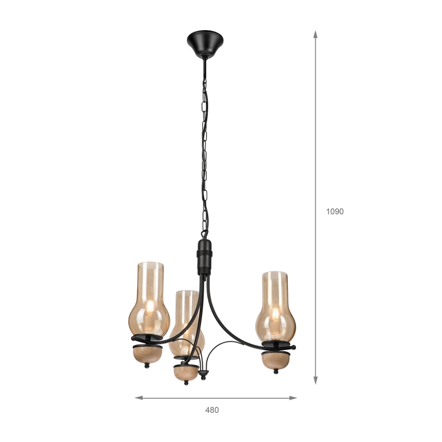 Brilagi - LED Lustr na řetězu COTTAGE 3xE14/40W/230V dub/černá/kouřová béžová