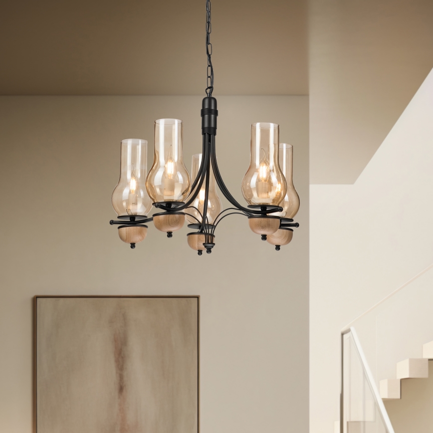 Brilagi - LED Lustr na řetězu COTTAGE 5xE14/40W/230V buk/hnědá