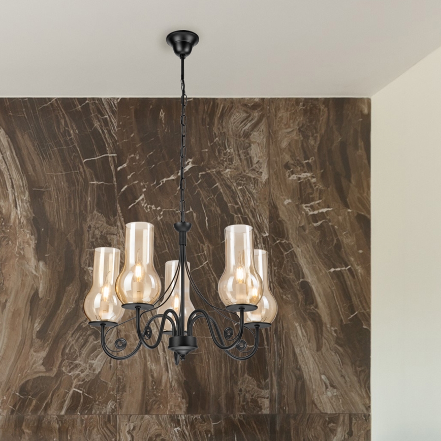 Brilagi - LED Lustr na řetězu COTTAGE 5xE14/40W/230V černá/hnědá