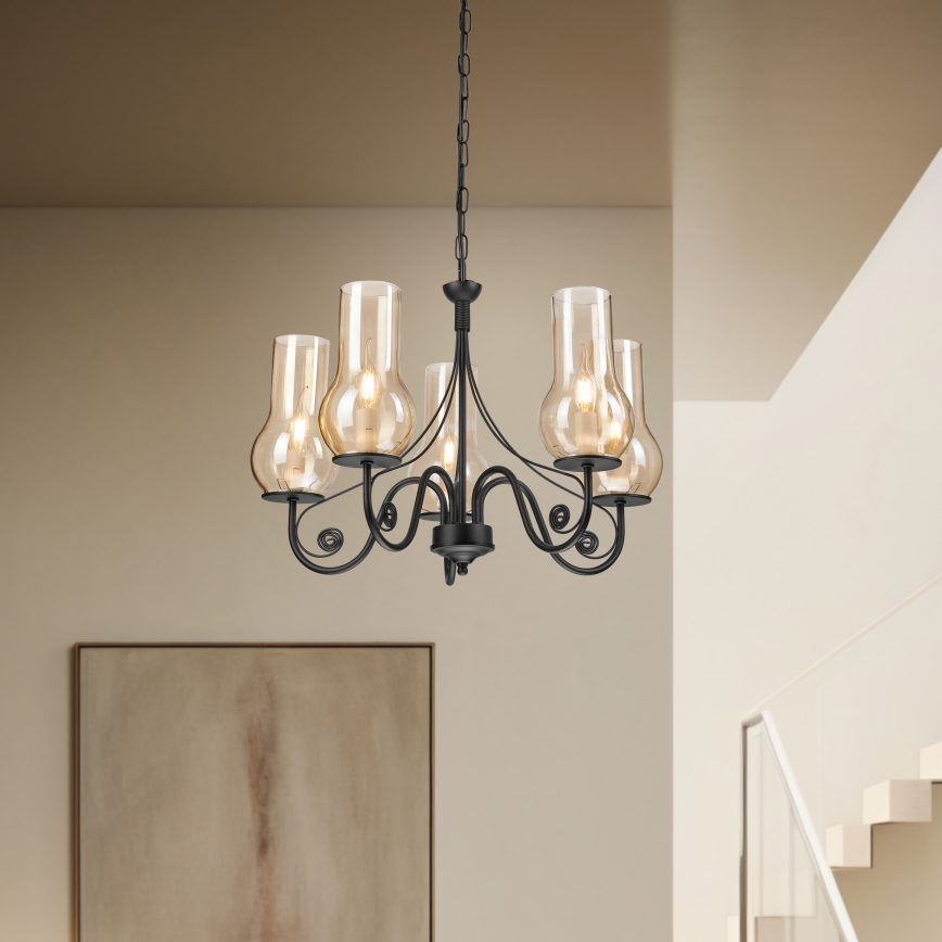 Brilagi - LED Lustr na řetězu COTTAGE 5xE14/40W/230V černá/hnědá