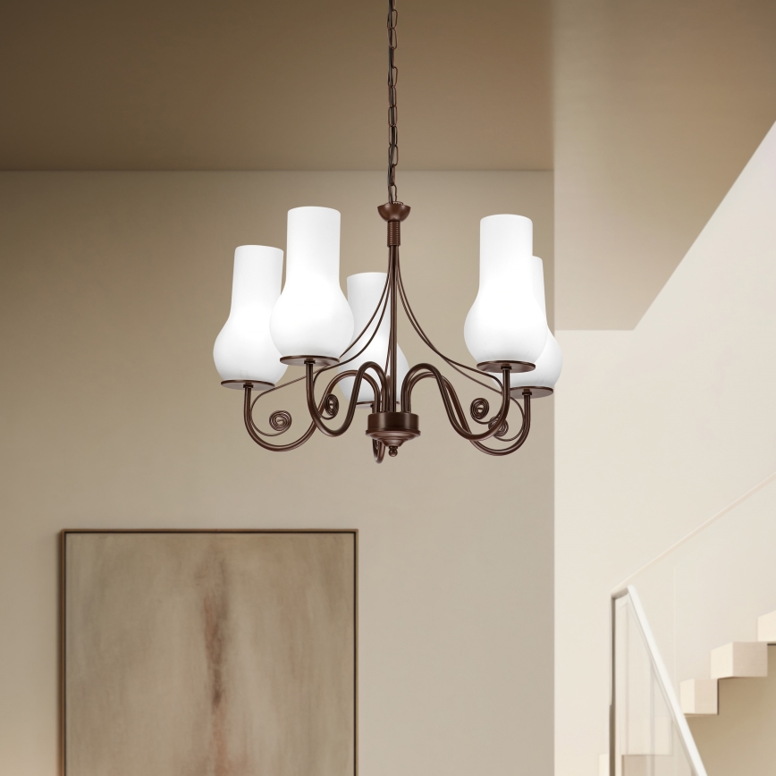 Brilagi - LED Lustr na řetězu COTTAGE 5xE14/40W/230V hnědá/bílá