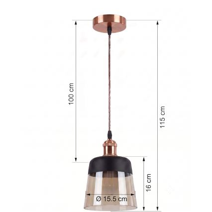 Brilagi - LED Lustr na lanku RETRO GLASS 1xE27/60W/230V pr. 15,5 cm měděná/kouřová béžová/černá