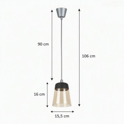 BRILAGI - LED Lustr na lanku RETRO GLASS 1xE27/60W/230V pr. 15,5 cm stříbrná/kouřová béžová/černá