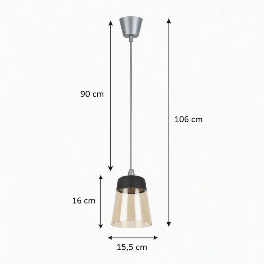 BRILAGI - LED Lustr na lanku RETRO GLASS 1xE27/60W/230V pr. 15,5 cm stříbrná/kouřová béžová/černá