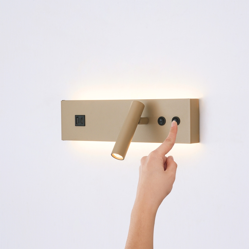 Brilagi - LED Nástěnné bodové svítidlo s USB portem NOCTIS LED/3W/230V + LED/9W béžová