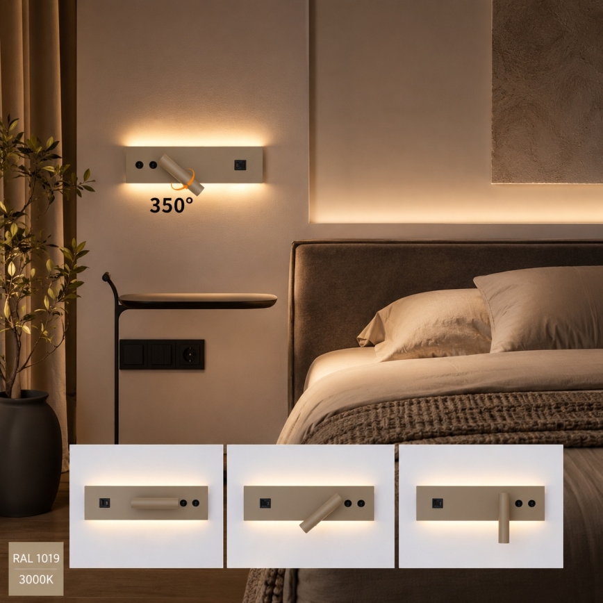Brilagi - LED Nástěnné bodové svítidlo s USB portem NOCTIS LED/3W/230V + LED/9W béžová