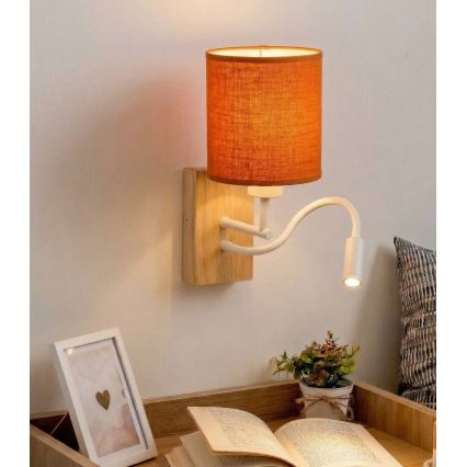 Brilagi - LED Flexibilní nástěnná lampa NUBILA WOOD 1xE27/25W/230V + LED/3W dub/bílá/oranžová