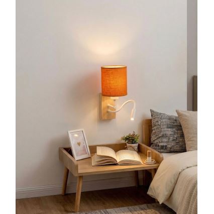 Brilagi - LED Flexibilní nástěnná lampa NUBILA WOOD 1xE27/25W/230V + LED/3W dub/bílá/oranžová