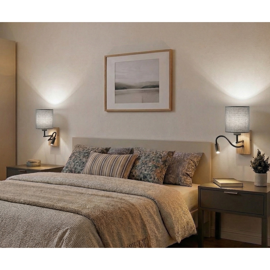 Brilagi - LED Flexibilní nástěnná lampa NUBILA WOOD 1xE27/25W/230V + LED/3W dub/bílá/světle šedá