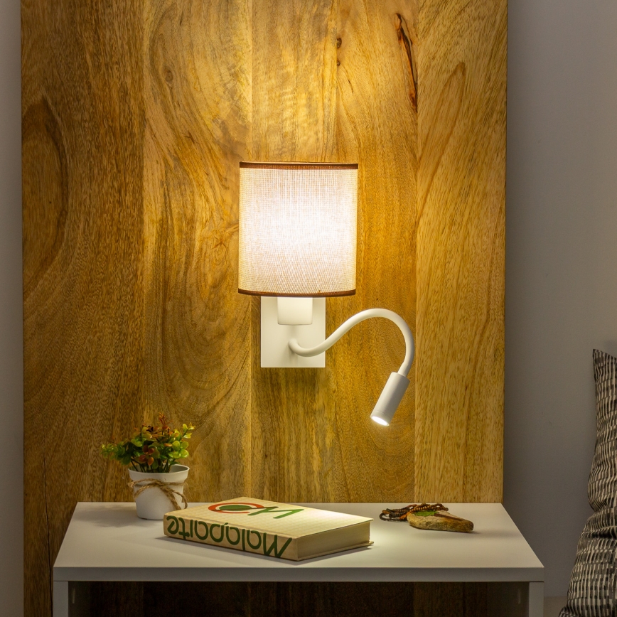 Brilagi - LED Flexibilní nástěnná lampa NUBILA 1xE27/25W/230V + LED/3W bílá/hnědá