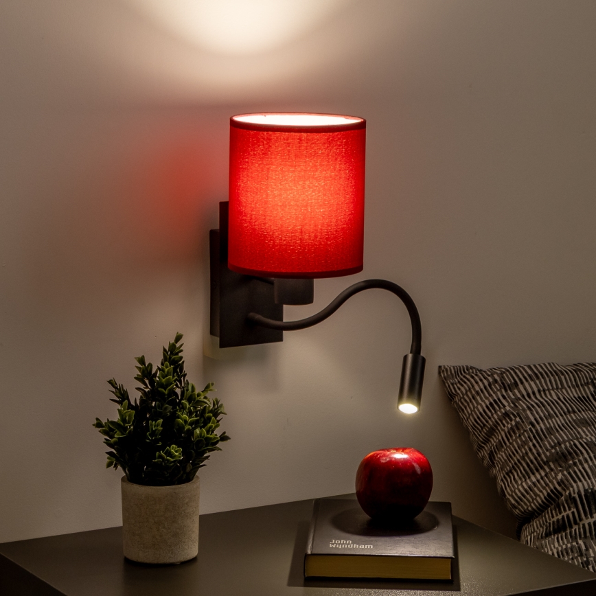 Brilagi - LED Flexibilní nástěnná lampa NUBILA 1xE27/25W/230V + LED/3W černá/pompejská červená
