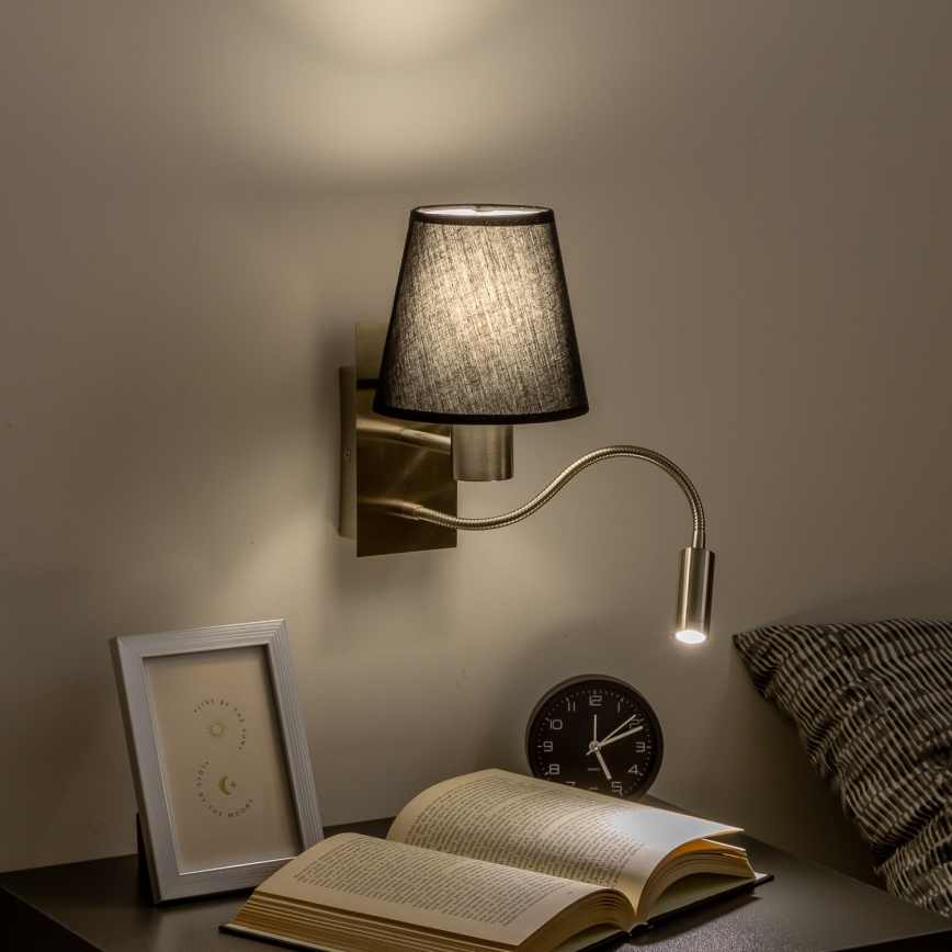 Brilagi - LED Flexibilní nástěnná lampa NUBILA 1xE27/25W/230V + LED/3W matný chrom/černá