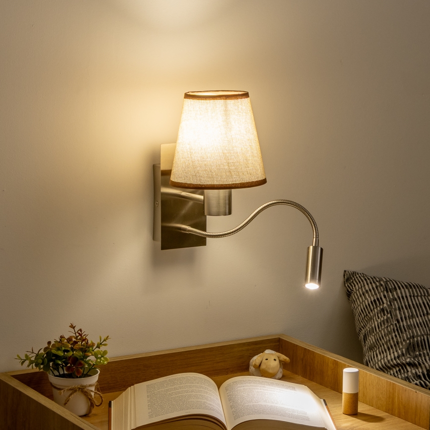 Brilagi - LED Flexibilní nástěnná lampa NUBILA 1xE27/25W/230V + LED/3W matný chrom/hnědá