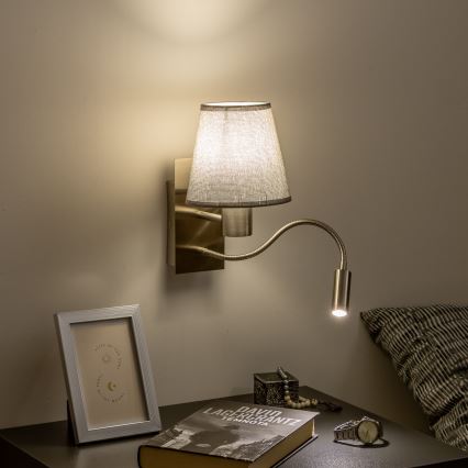 Brilagi - LED Flexibilní nástěnná lampa NUBILA 1xE27/25W/230V + LED/3W matný chrom/šedá