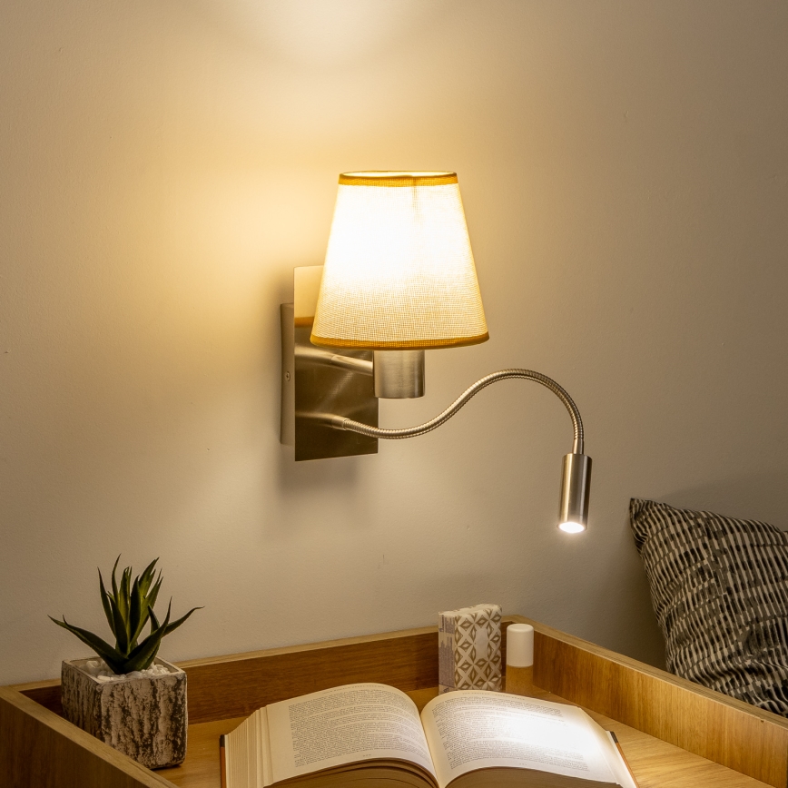 Brilagi - LED Flexibilní nástěnná lampa NUBILA 1xE27/25W/230V + LED/3W matný chrom/světle hnědá