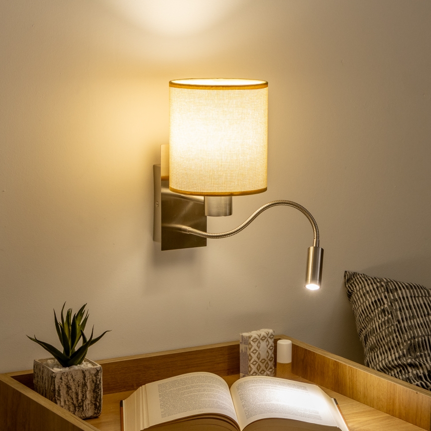 Brilagi - LED Flexibilní nástěnná lampa NUBILA 1xE27/25W/230V + LED/3W matný chrom/světle hnědá