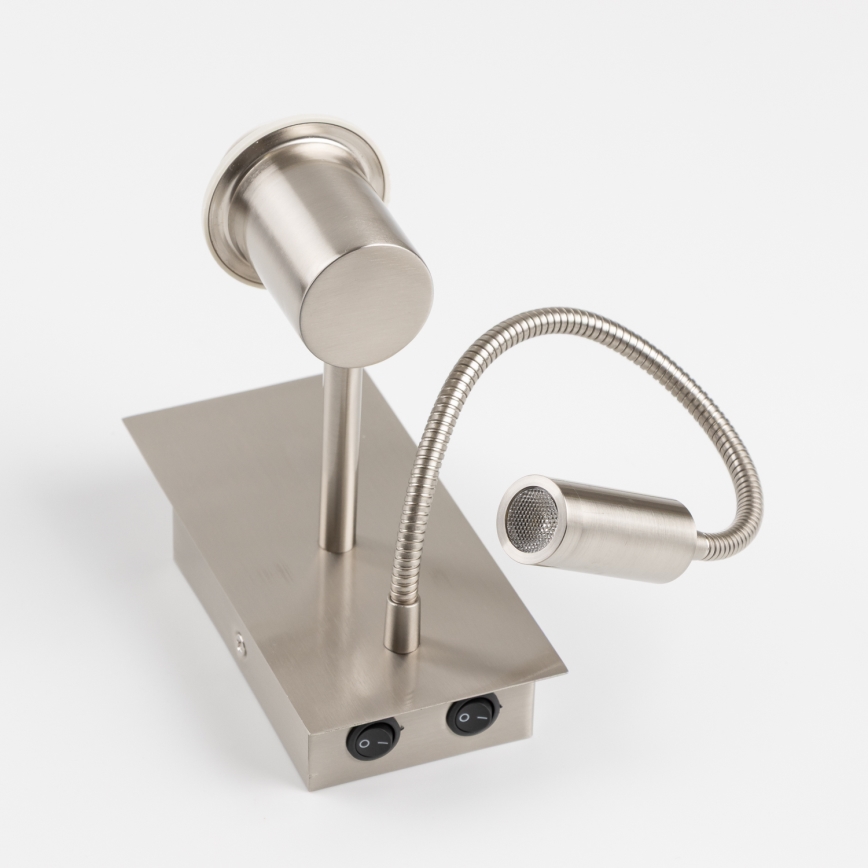 Brilagi - LED Flexibilní nástěnná lampa NUBILA 1xE27/25W/230V + LED/3W matný chrom/světle hnědá