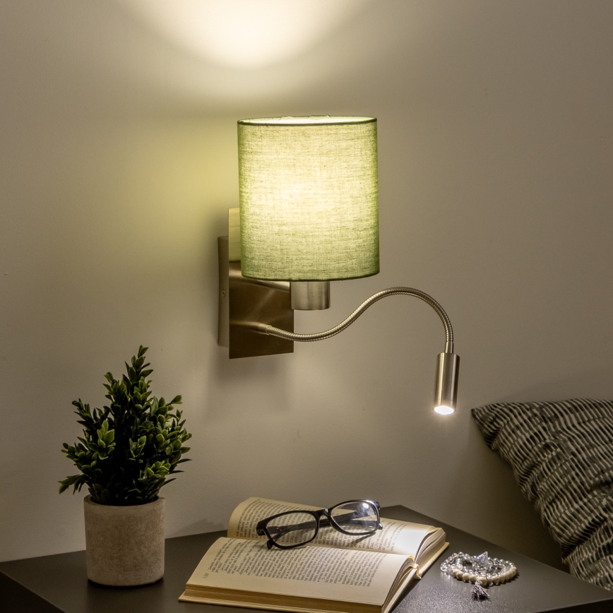 Brilagi - LED Flexibilní nástěnná lampa NUBILA 1xE27/25W/230V + LED/3W matný chrom/zelená