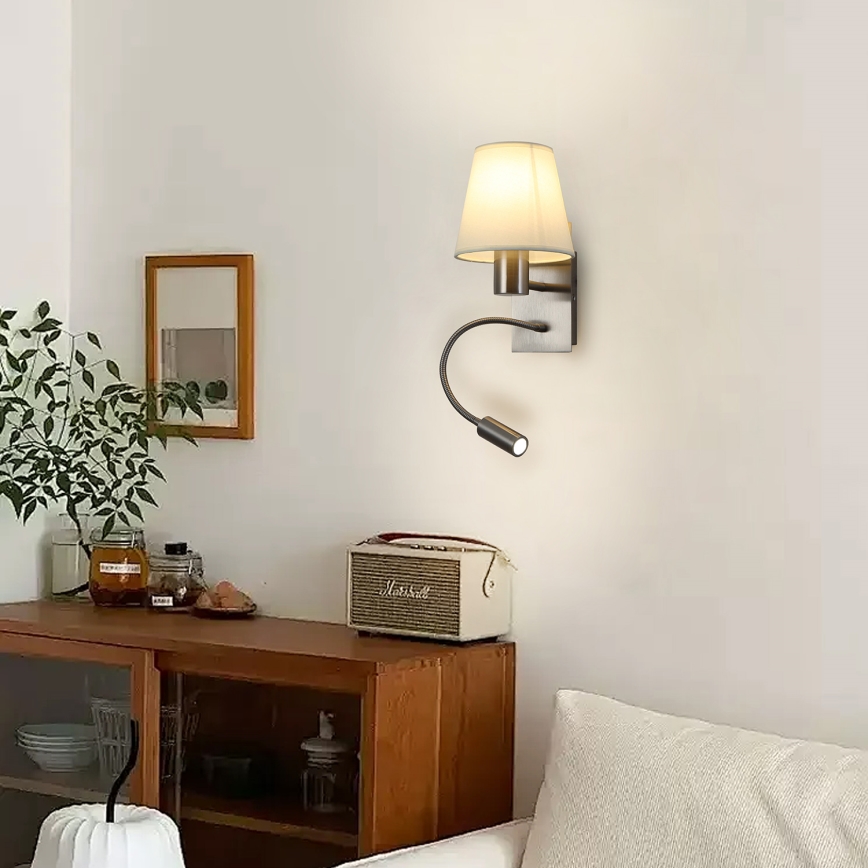 Brilagi - LED Flexibilní nástěnná lampa NUBILA 1xE27/25W/230V + LED/3W matný chrom/krémová