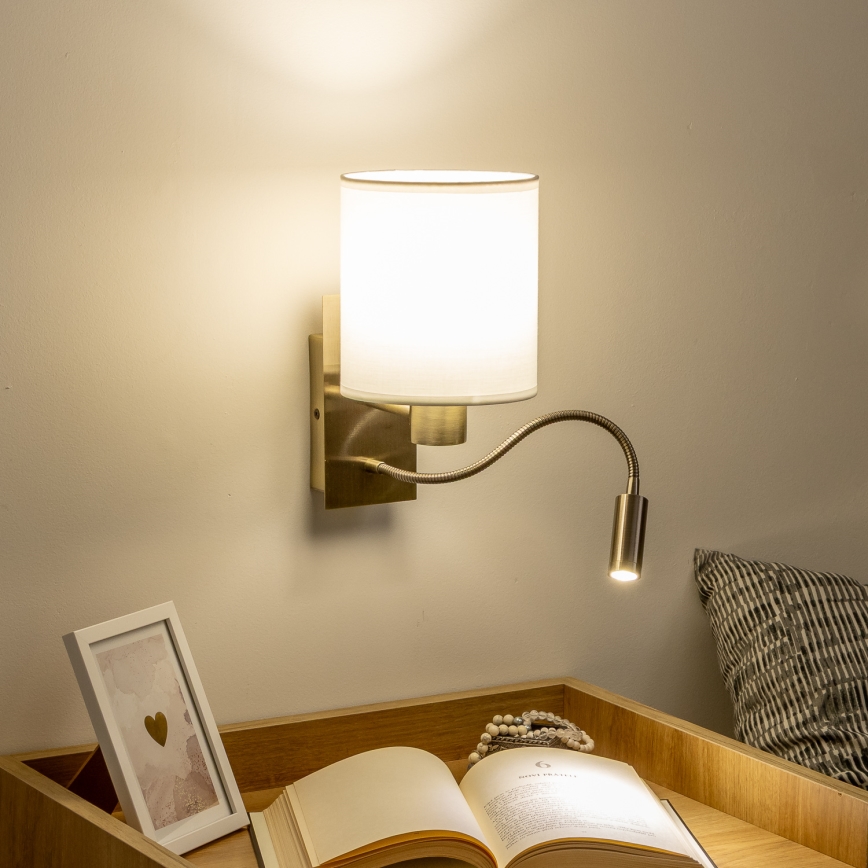 Brilagi - LED Flexibilní nástěnná lampa NUBILA 1xE27/25W/230V + LED/3W mosaz/bílá