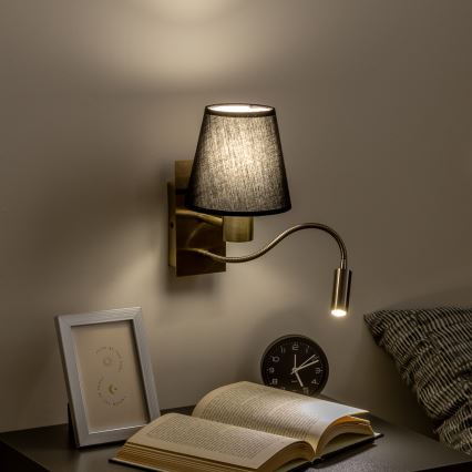 Brilagi - LED Flexibilní nástěnná lampa NUBILA 1xE27/25W/230V + LED/3W mosaz/černá