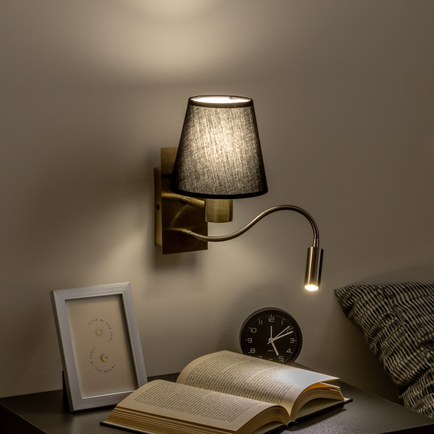 Brilagi - LED Flexibilní nástěnná lampa NUBILA 1xE27/25W/230V + LED/3W mosaz/černá