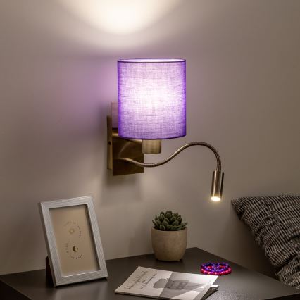 Brilagi - LED Flexibilní nástěnná lampa NUBILA 1xE27/25W/230V + LED/3W mosaz/fialová