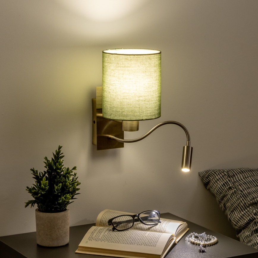 Brilagi - LED Flexibilní nástěnná lampa NUBILA 1xE27/25W/230V + LED/3W mosaz/zelená