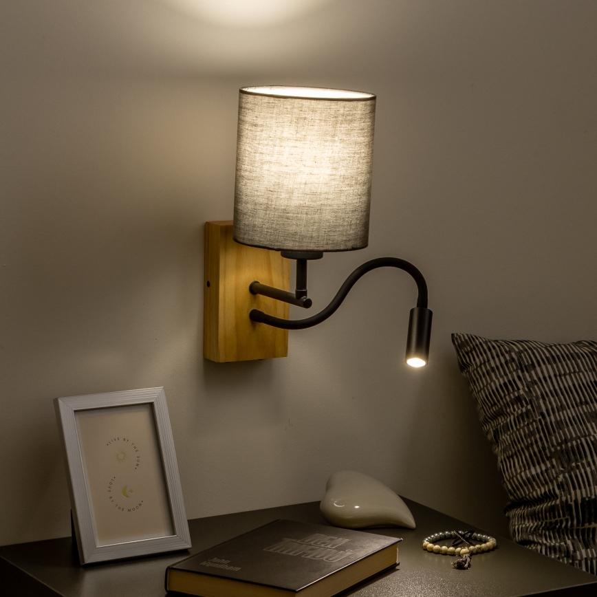 Brilagi - LED Flexibilní nástěnná lampa NUBILA WOOD 1xE27/25W/230V + LED/3W dub/antracit