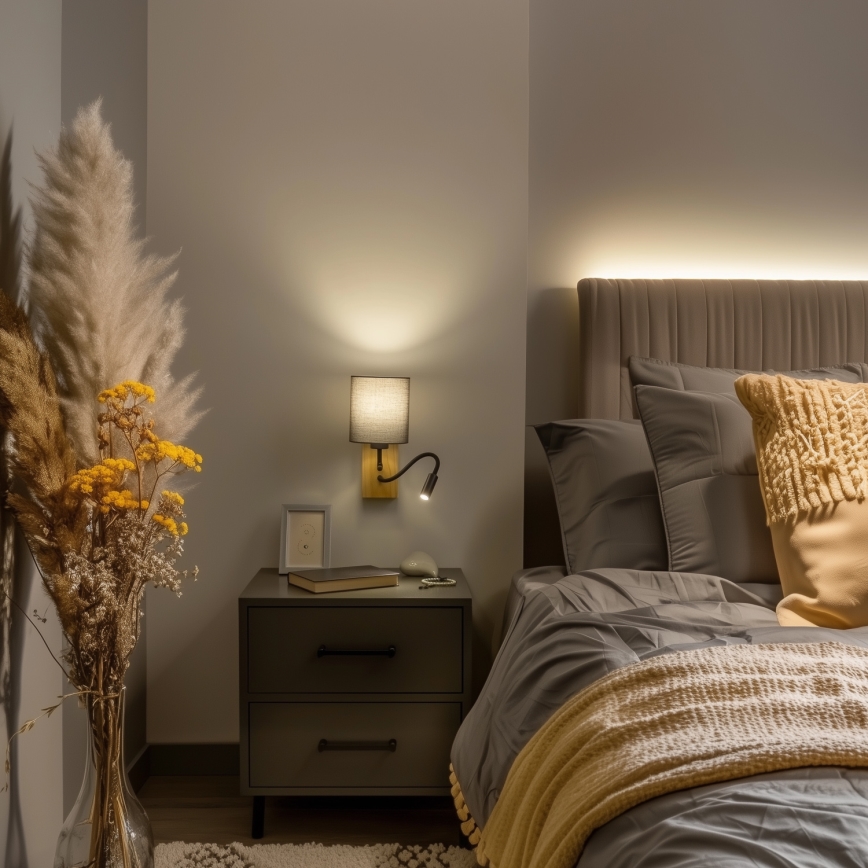 Brilagi - LED Flexibilní nástěnná lampa NUBILA WOOD 1xE27/25W/230V + LED/3W dub/antracit