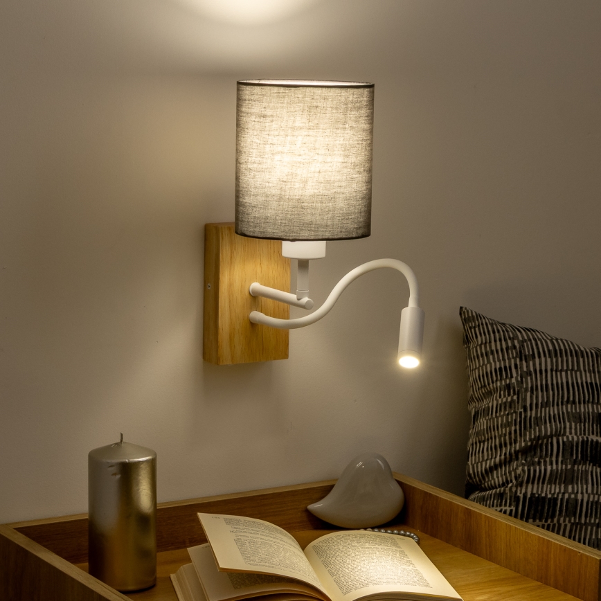 Brilagi - LED Flexibilní nástěnná lampa NUBILA WOOD 1xE27/25W/230V + LED/3W dub/antracit