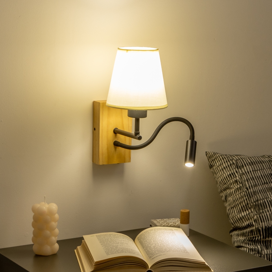Brilagi - LED Flexibilní nástěnná lampa NUBILA WOOD 1xE27/25W/230V + LED/3W dub/bílá