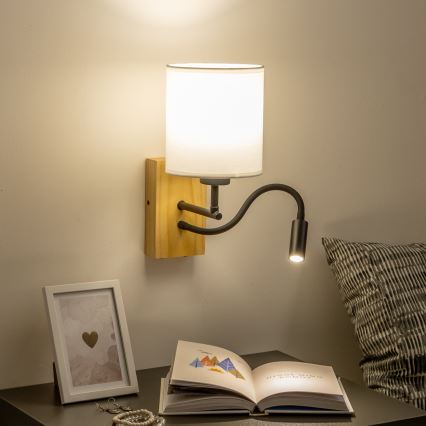 Brilagi - LED Flexibilní nástěnná lampa NUBILA WOOD 1xE27/25W/230V + LED/3W dub/bílá
