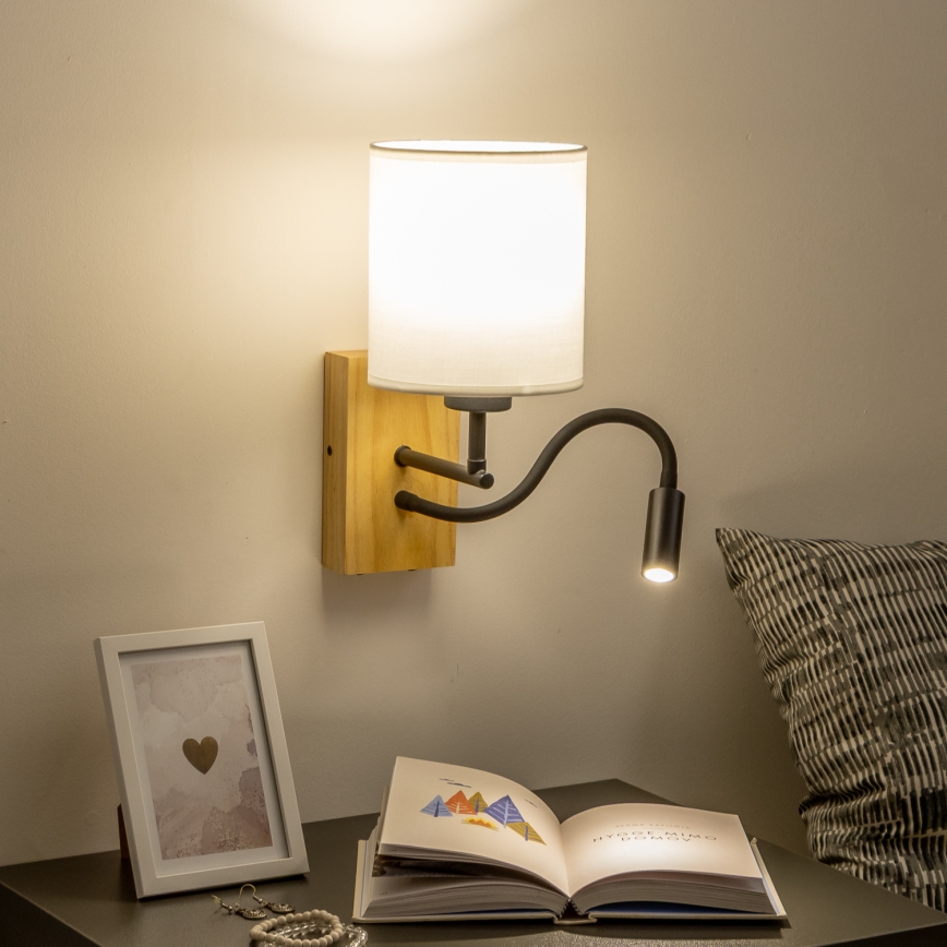 Brilagi - LED Flexibilní nástěnná lampa NUBILA WOOD 1xE27/25W/230V + LED/3W dub/bílá