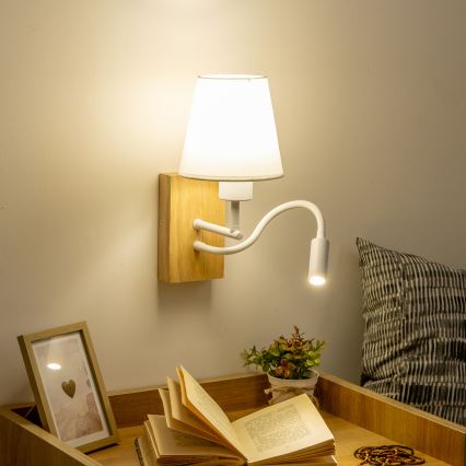 Brilagi - LED Flexibilní nástěnná lampa NUBILA WOOD 1xE27/25W/230V + LED/3W dub/bílá