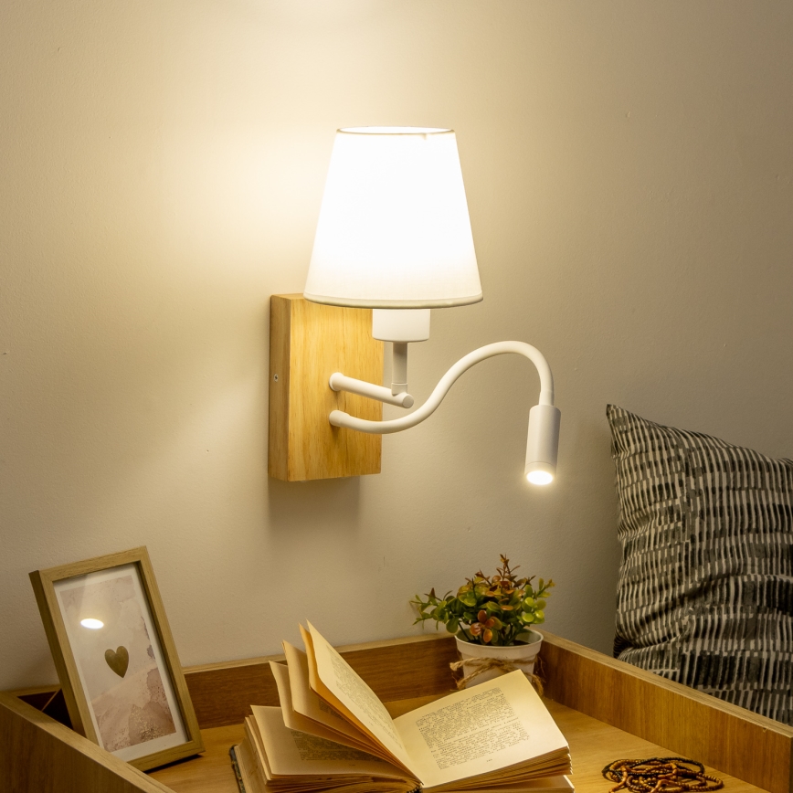 Brilagi - LED Flexibilní nástěnná lampa NUBILA WOOD 1xE27/25W/230V + LED/3W dub/bílá