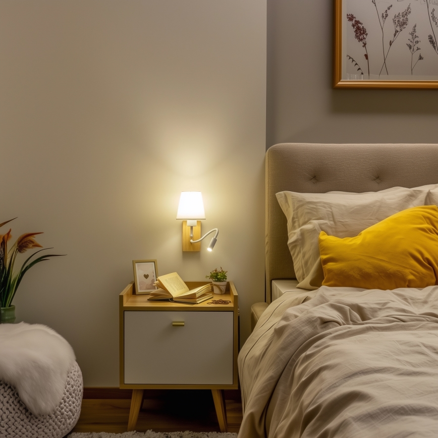 Brilagi - LED Flexibilní nástěnná lampa NUBILA WOOD 1xE27/25W/230V + LED/3W dub/bílá