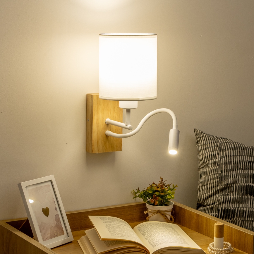 Brilagi - LED Flexibilní nástěnná lampa NUBILA WOOD 1xE27/25W/230V + LED/3W dub/bílá