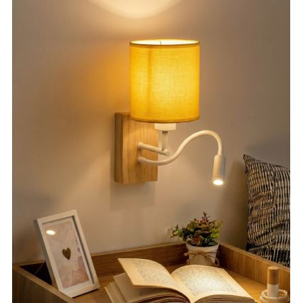 Brilagi - LED Flexibilní nástěnná lampa NUBILA WOOD 1xE27/25W/230V + LED/3W dub/bílá/žlutá