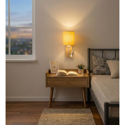 Brilagi - LED Flexibilní nástěnná lampa NUBILA WOOD 1xE27/25W/230V + LED/3W dub/bílá/žlutá