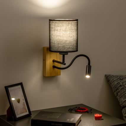 Brilagi - LED Flexibilní nástěnná lampa NUBILA WOOD 1xE27/25W/230V + LED/3W dub/černá