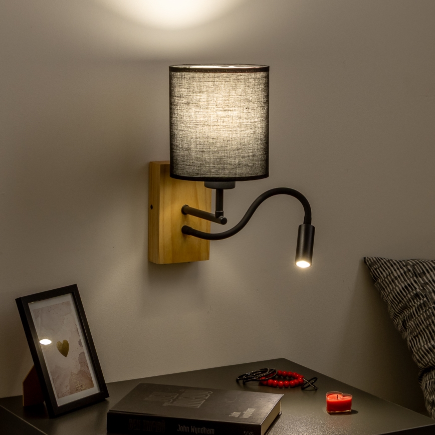 Brilagi - LED Flexibilní nástěnná lampa NUBILA WOOD 1xE27/25W/230V + LED/3W dub/černá