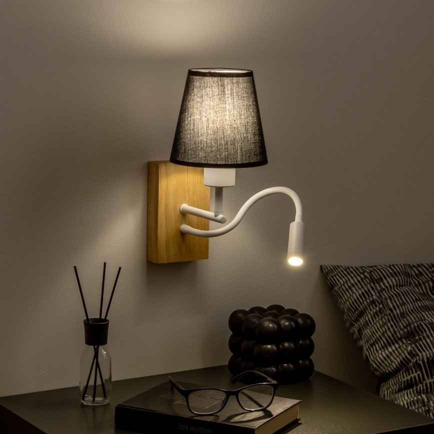 Brilagi - LED Flexibilní nástěnná lampa NUBILA WOOD 1xE27/25W/230V + LED/3W dub/černá