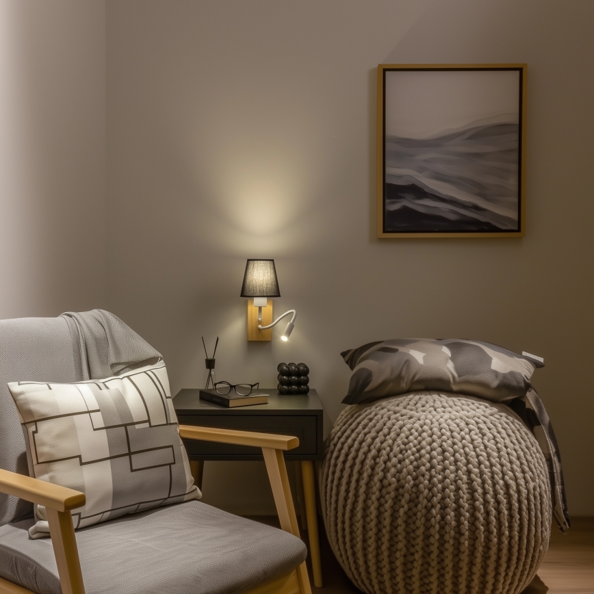Brilagi - LED Flexibilní nástěnná lampa NUBILA WOOD 1xE27/25W/230V + LED/3W dub/černá
